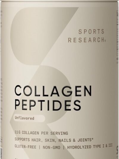 sports research collagen peptides hydrolyzed type 1 & 3 collagen powder protein supplement for healthy skin, nails, & joints easy mixing vital nutrients & proteins, collagen for women & men