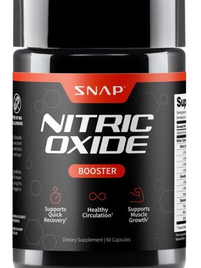 snap supplements nitric oxide supplement with l arginine to support energy, quick recovery, heart health, muscle growth & circulation, 60 vegetarian capsules (1 month supply)