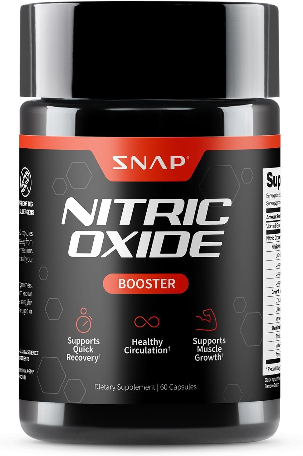 Home snap supplements nitric oxide supplement with l arginine to support energy, quick recovery, heart health, muscle growth & circulation, 60 vegetarian capsules (1 month supply)