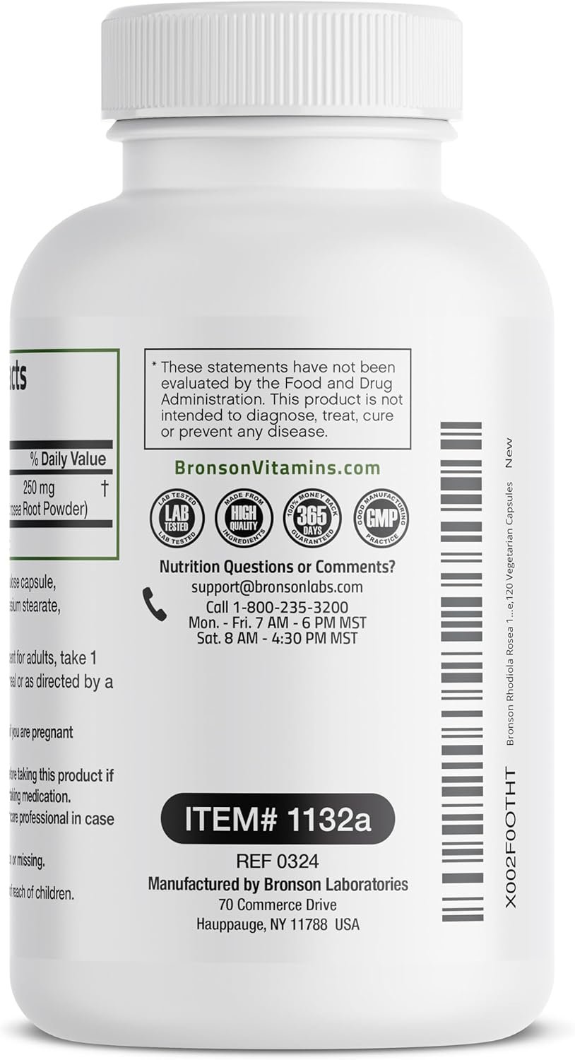 bronson rhodiola rosea vegetarian capsules adaptogenic herb brain, stress & mood support non gmo, 120 count bronson rhodiola rosea vegetarian capsules adaptogenic herb brain, stress & mood support non gmo, 120 count