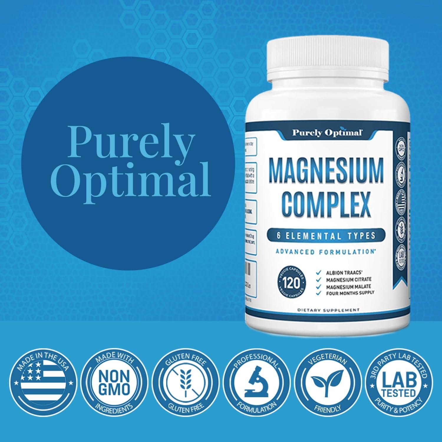 purely optimal magnesium complex 6 forms magnesium glycinate, citrate & malate sleep support, stress relief, muscles, heart health & relaxation magnesium supplement for women & men, 120 caps purely optimal magnesium complex 6 forms magnesium glycinate, citrate & malate sleep support, stress relief, muscles, heart health & relaxation magnesium supplement for women & men, 120 caps
