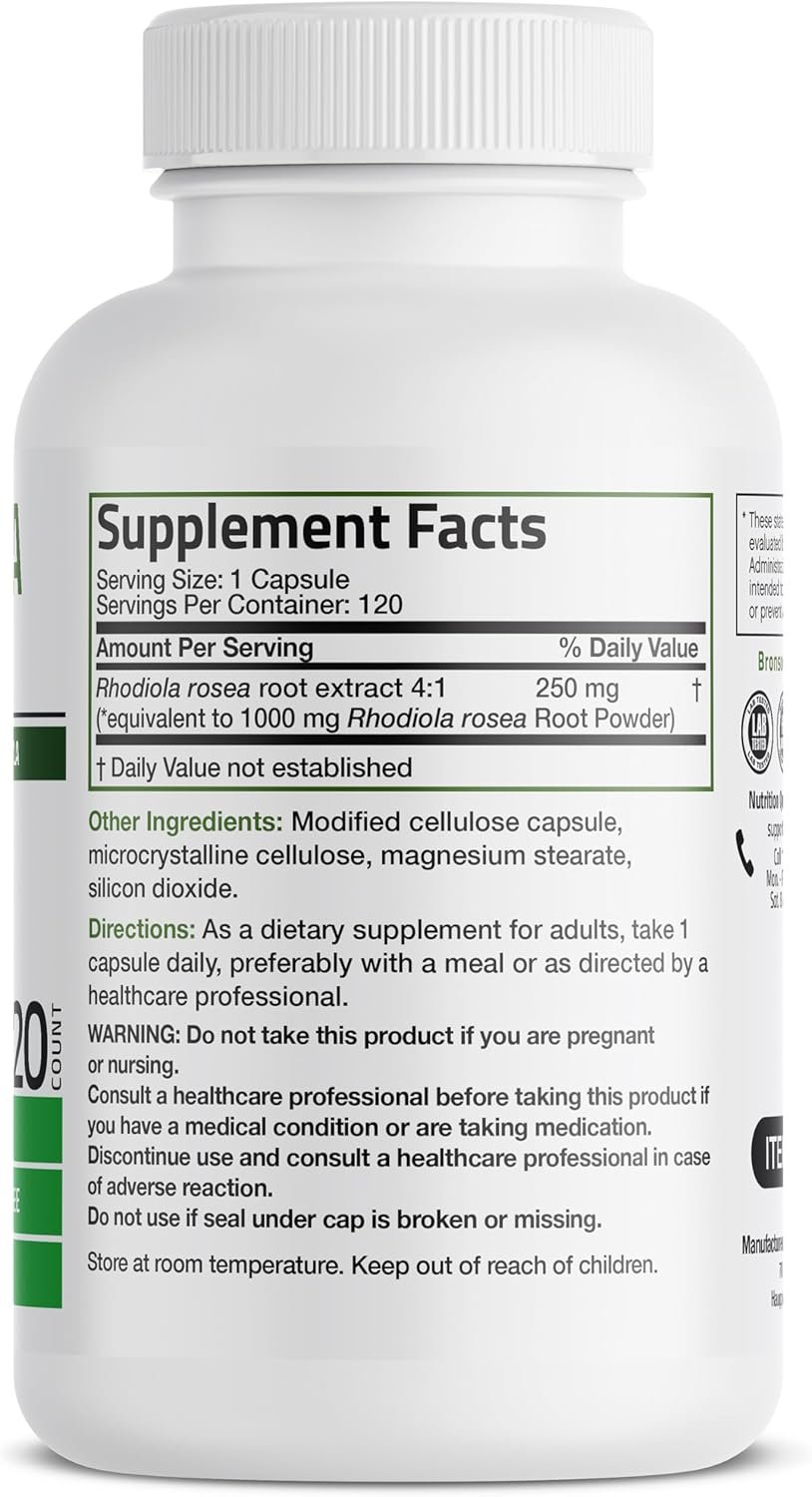 bronson rhodiola rosea vegetarian capsules adaptogenic herb brain, stress & mood support non gmo, 120 count bronson rhodiola rosea vegetarian capsules adaptogenic herb brain, stress & mood support non gmo, 120 count