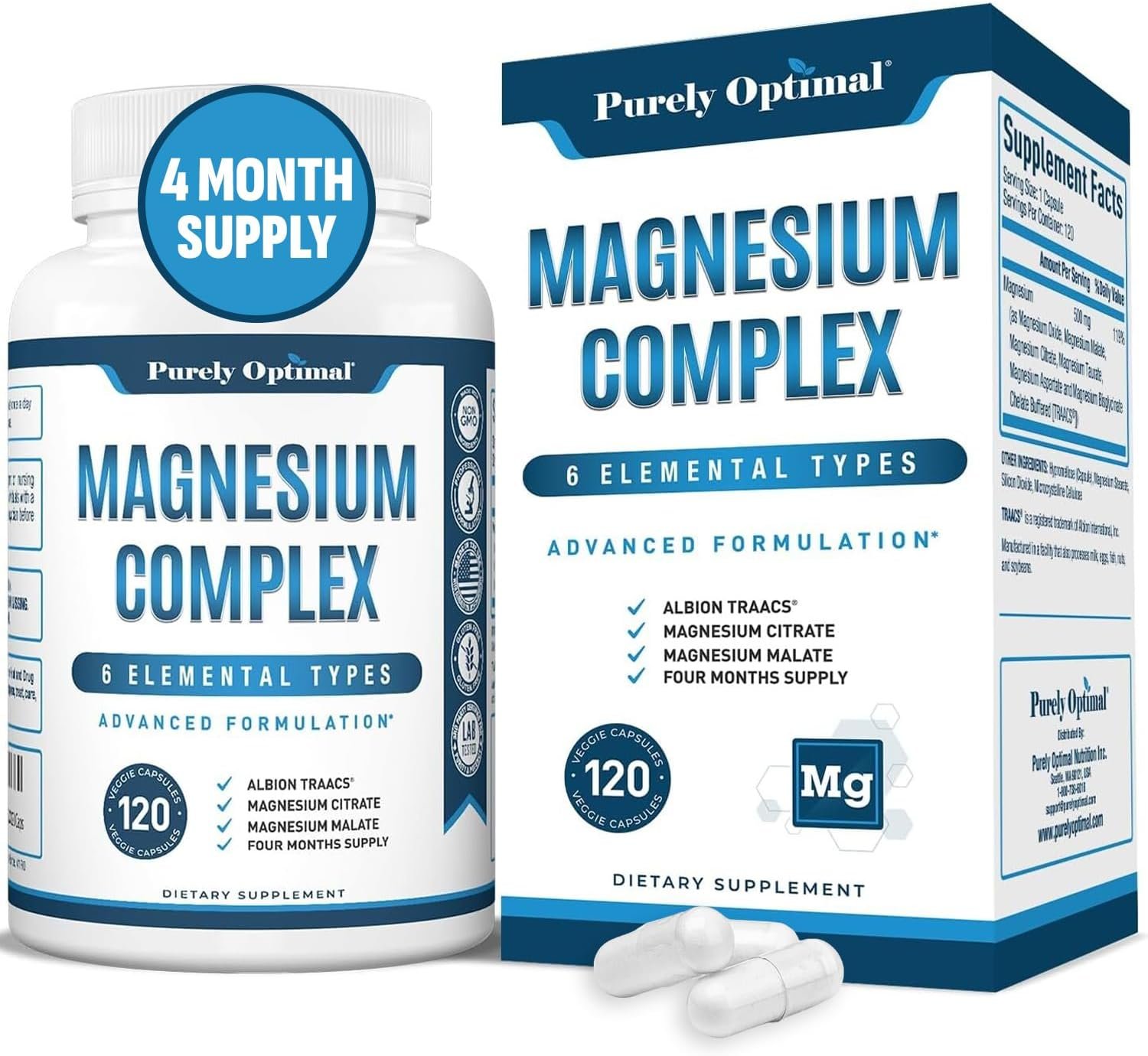 purely optimal magnesium complex 6 forms magnesium glycinate, citrate & malate sleep support, stress relief, muscles, heart health & relaxation magnesium supplement for women & men, 120 caps purely optimal magnesium complex 6 forms magnesium glycinate, citrate & malate sleep support, stress relief, muscles, heart health & relaxation magnesium supplement for women & men, 120 caps