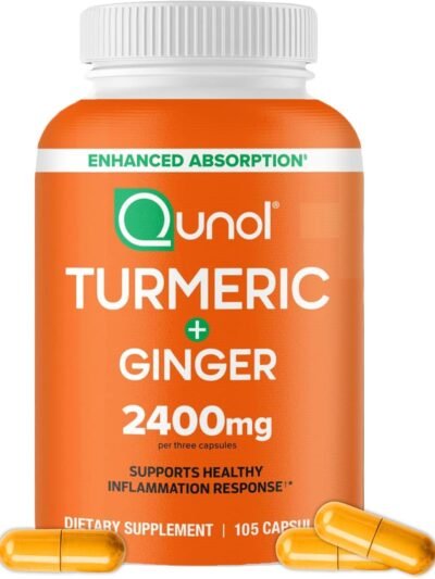 qunol turmeric curcumin with black pepper & ginger, 2400mg turmeric extract with 95% curcuminoids, extra strength supplement, enhanced absorption, joint support supplement, 105 count