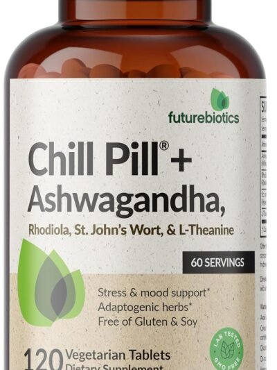 futurebiotics chill pill + ashwagandha, rhodiola, st. john’s wort, & l theanine non gmo, 120 vegetarian tablets