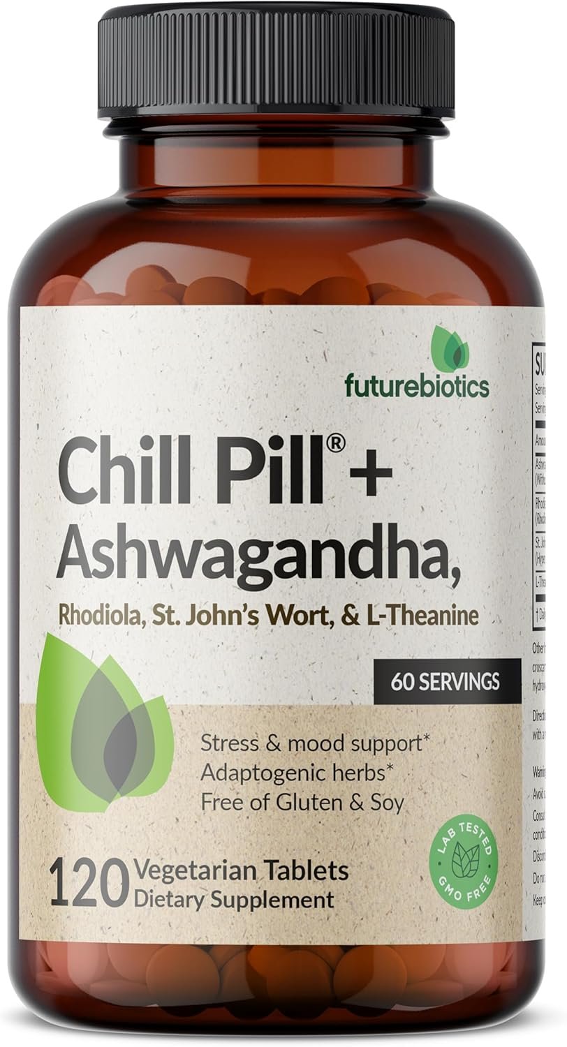 futurebiotics chill pill + ashwagandha, rhodiola, st. john’s wort, & l theanine non gmo, 120 vegetarian tablets futurebiotics chill pill + ashwagandha, rhodiola, st. john’s wort, & l theanine non gmo, 120 vegetarian tablets