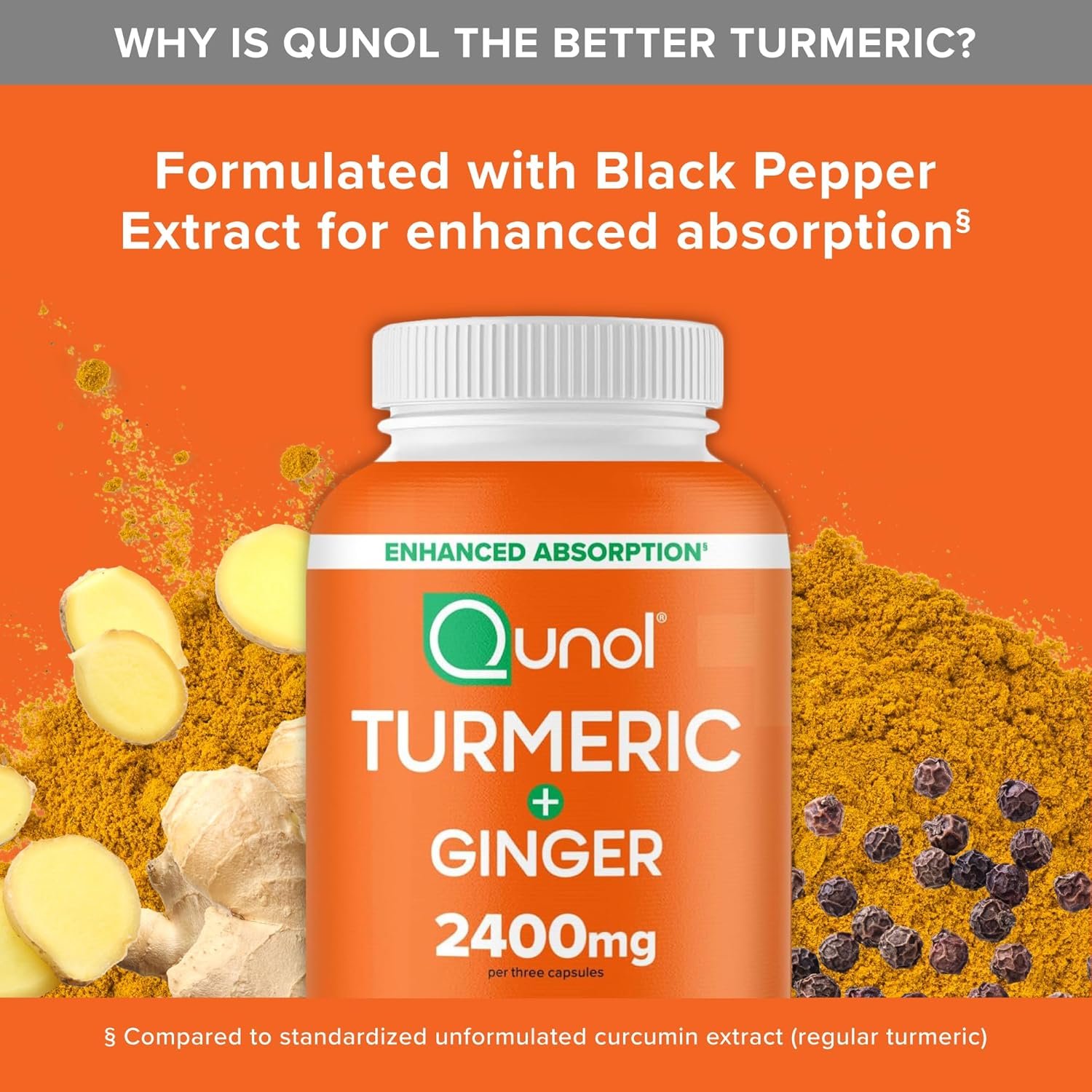 qunol turmeric curcumin with black pepper & ginger, 2400mg turmeric extract with 95% curcuminoids, extra strength supplement, enhanced absorption, joint support supplement, 105 count qunol turmeric curcumin with black pepper & ginger, 2400mg turmeric extract with 95% curcuminoids, extra strength supplement, enhanced absorption, joint support supplement, 105 count