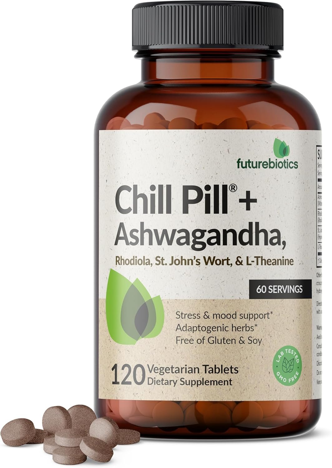 futurebiotics chill pill + ashwagandha, rhodiola, st. john’s wort, & l theanine non gmo, 120 vegetarian tablets futurebiotics chill pill + ashwagandha, rhodiola, st. john’s wort, & l theanine non gmo, 120 vegetarian tablets
