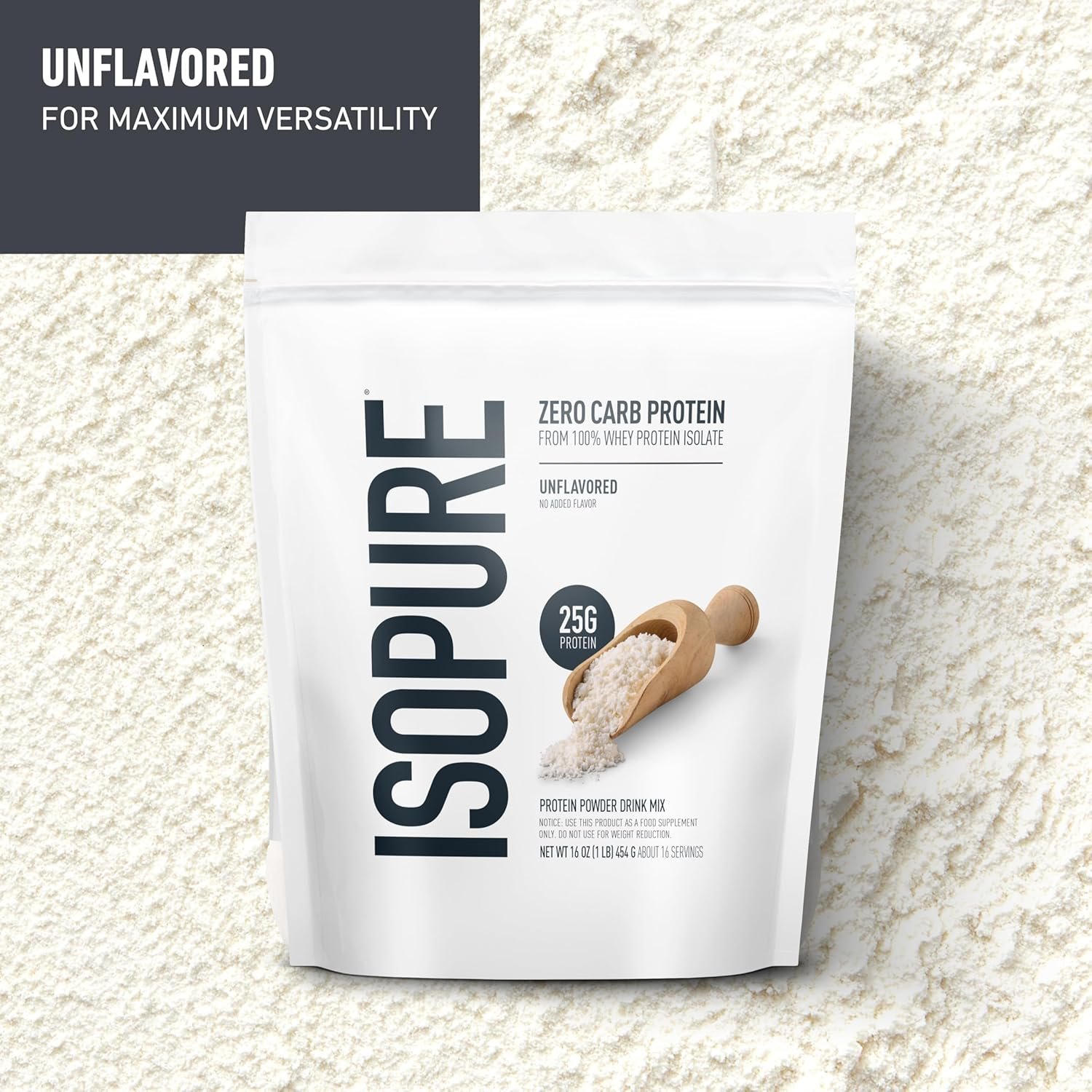 isopure zero carb 100% pure whey isolate protein powder, lactose free, gluten free, with vitamins, unflavored, 25g protein per serving, 1 lb, 16 servings isopure zero carb 100% pure whey isolate protein powder, lactose free, gluten free, with vitamins, unflavored, 25g protein per serving, 1 lb, 16 servings