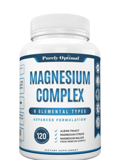 purely optimal magnesium complex 6 forms magnesium glycinate, citrate & malate sleep support, stress relief, muscles, heart health & relaxation magnesium supplement for women & men, 120 caps