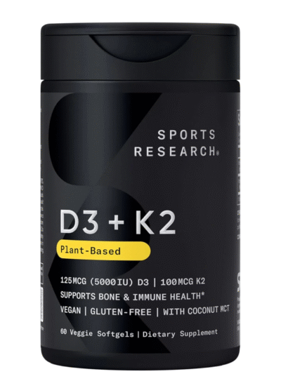 sports research® vitamin d3 + k2 w/ coconut oil vegan vitamin d 5000iu & mk7 vitamin k 100mcg for bone & immune support vegan certified · non gmo · soy free 60 softgels